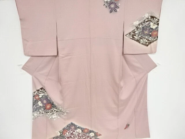 42301# Japanese Kimono / Antique Kimono / Embroidery / Floral Plants & Matsu