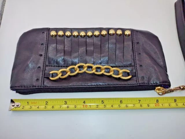 Candies Wristlet Bag Black Vegan Faux Leather Fringe Studs Gold Chain Moto Style 3