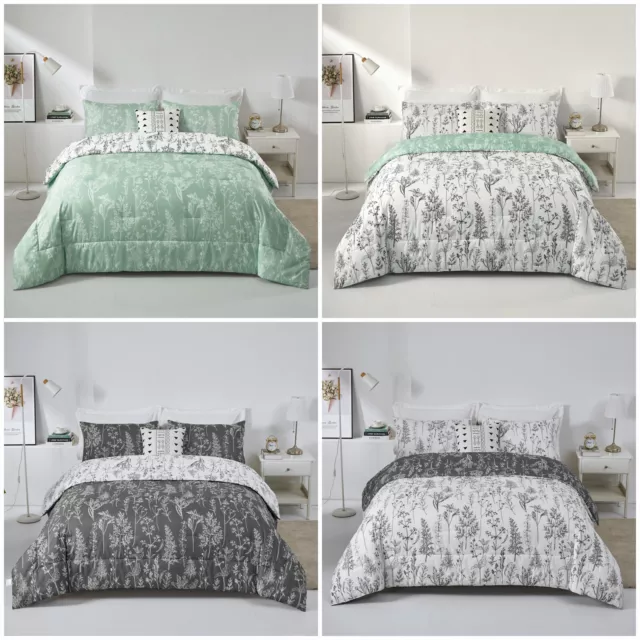 Soft Warm Reversible Floral Comforter Set Quilt Doona Queen King Bed All Season