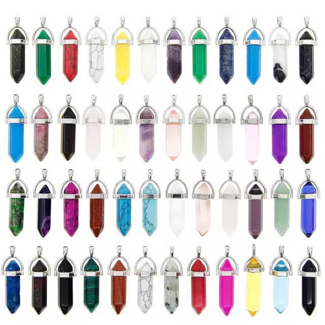48 PCS Hexagonal Simulated Pointed Stone Quartz Energy Necklace Jewelry Pendant
