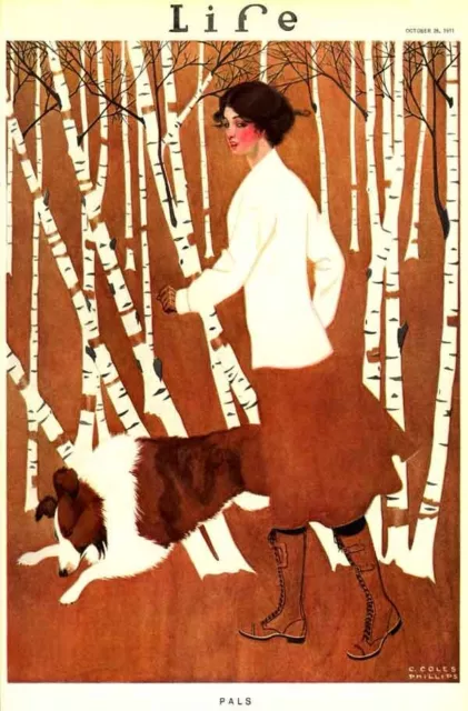 1911 Sporting Outdoor Exercise Gal Collie Dog Walking Cover Art Poster 318503