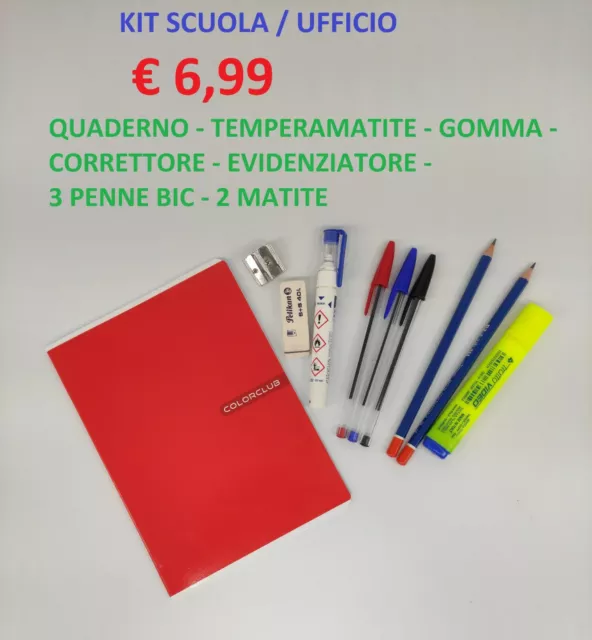 KIT SET CANCELLERIA Scuola Ufficio Cartoleria Penne Matite Gomma Accessori  EUR 6,99 - PicClick IT