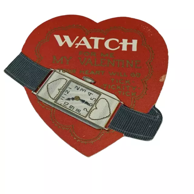 Vintage Valentine's Card WRIST WATCH 1940s Made in USA Ephemera Junk Journal