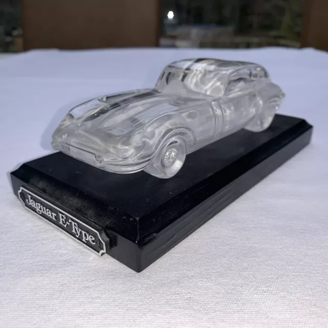 Hofbauer Lead Crystal Glass Jaguar E Type Car Model Desk Ornament & Wood Stand