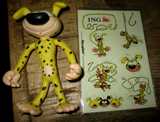 Marsupilami -Lot ancienne figurine flexible  + Pochette magnets (neuve)