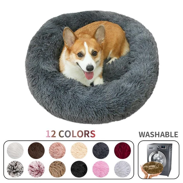 Dog Bed Donut Soft Round Plush Cat Beds For Calming Pet Anti Anxiety Washable