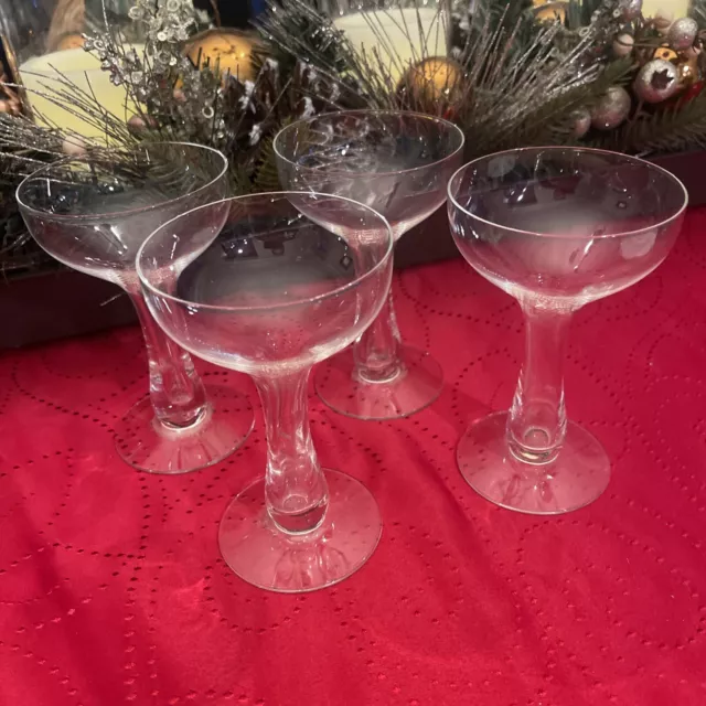 4 MCM Hollow Stem Coupe Bulbous Champagne Glasses