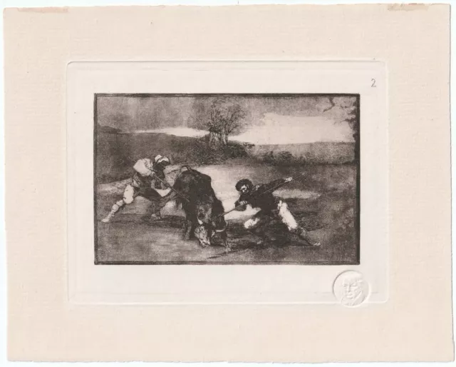 RARE  Etching Aquatint Print - Tauromaquia Bull Fight - Francisco GOYA Plate 2