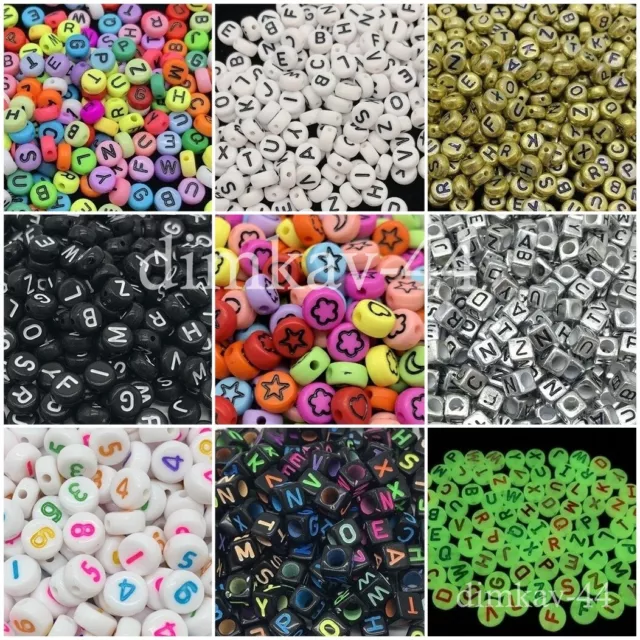 100pcs 7mm 6mm Alphabet Acrylic Letter Beads Mixed Round/Square Charms Bracelet