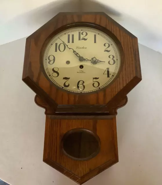 Vintage Linden 8 Day Westminster Octagon Wall Clock w/Franz Hermle Brass AS-IS
