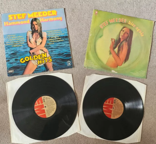 STEF MEEDER X 2 - HITS AGAIN / HAMMOND HARMONY GOLDEN HITS VINYL LP 1970s RARE