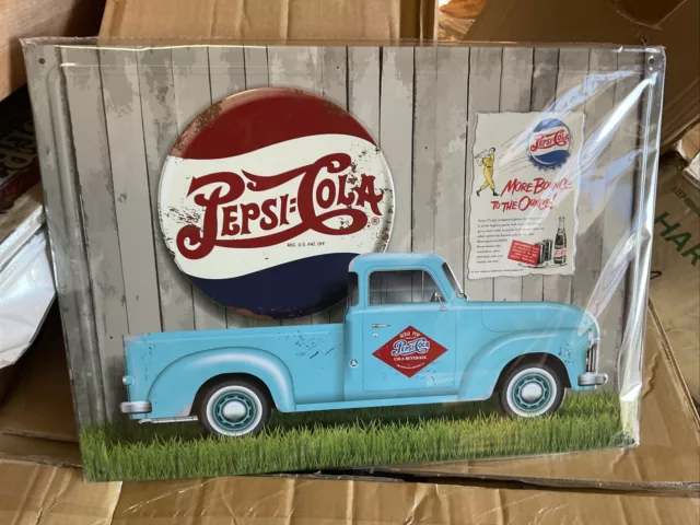 Pepsi-Cola tin metal sign old pick up truck￼ more bounce to the ounce 12” x 17”