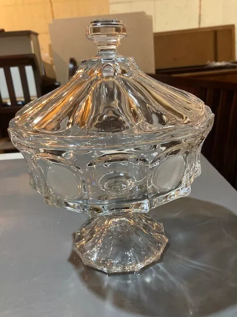 Stunning Fostoria Coin Glass Clear Old Fashion Glass Large Candy Dish With Lid