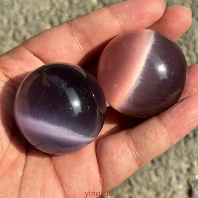 1pc violet cat's eye cabochon Quartz Crystal sphere reiki healing gift 40mm+