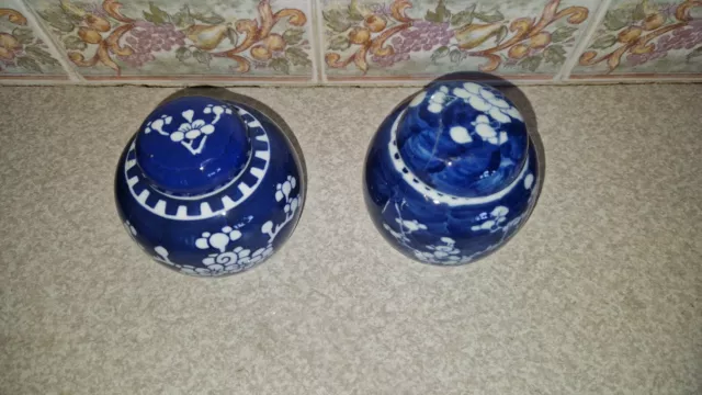 Pair Of Chinese Porcelain Blue White Vase Ginger Jar Pot Prunus Sakura Blossom 2