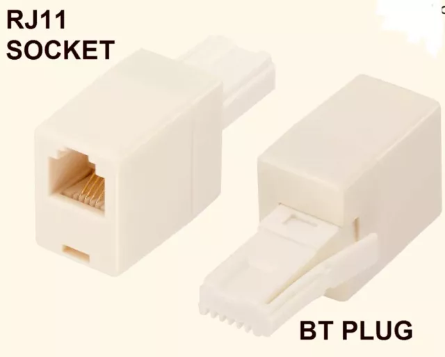 RJ11 To BT Plug ADSL Adapter Adaptor Connector Straight Wire Telephone Converter