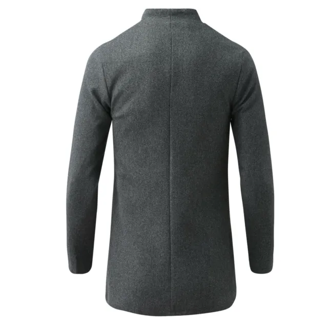 Mens Long Jacket Outwear Winter Warm Woolen Trench Coat Double Breasted Overcoat 2