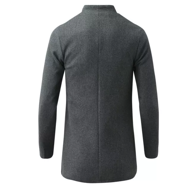 Mens Long Jacket Outwear Winter Warm Woolen Trench Coat Double Breasted Overcoat 2