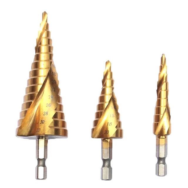 Spiral Grooved Step Drill Bit Set 4mm to 12mm/20mm/32mm Wood Metal Plastic Drill