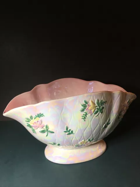 Vintage Pink Lustre Glaze Maling Floret Vase Centre Piece 15cm H 29cm Wide