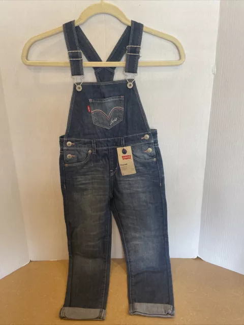 Levis Girls Jeans Denim Biboveralls Overall Size 6 Pink Stitching Sequins Hearts