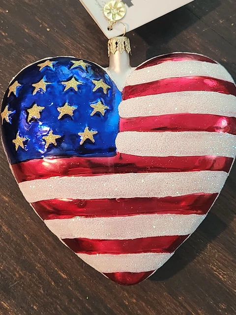 VTG Christopher Radko Brave Heart Patriotic American Flag Christmas Ornament RD3