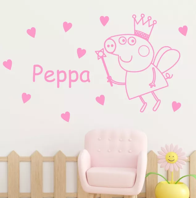 Peppa Pig Fairy Wall Sticker Decal With Personalised Name | Kids Vinyl Bedroom