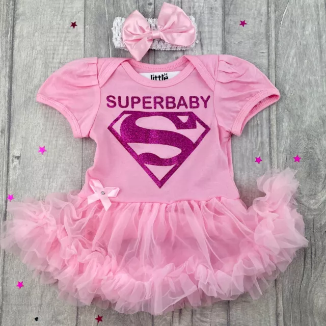 OUTFIT SUPERMAN BAMBINA SUPEREROE, costume neonato rosa superbaby tutu