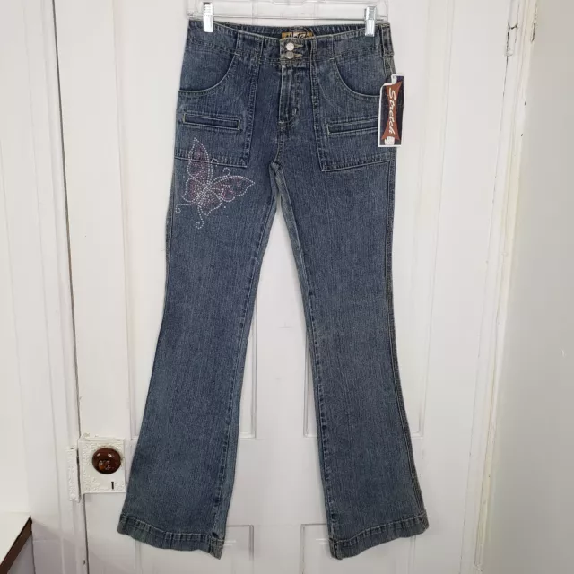 Watch LA Jeans Blue Denim Butterfly Bedazzled Jeans Vintage Womens Size 7 /8 Vtg