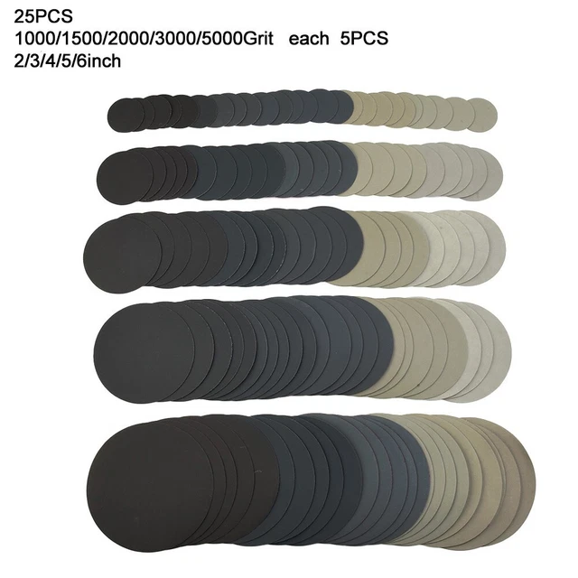 Discos de lijado multipropósito para madera y metal 25 piezas 2 6 pulgadas 1000 5000 arena