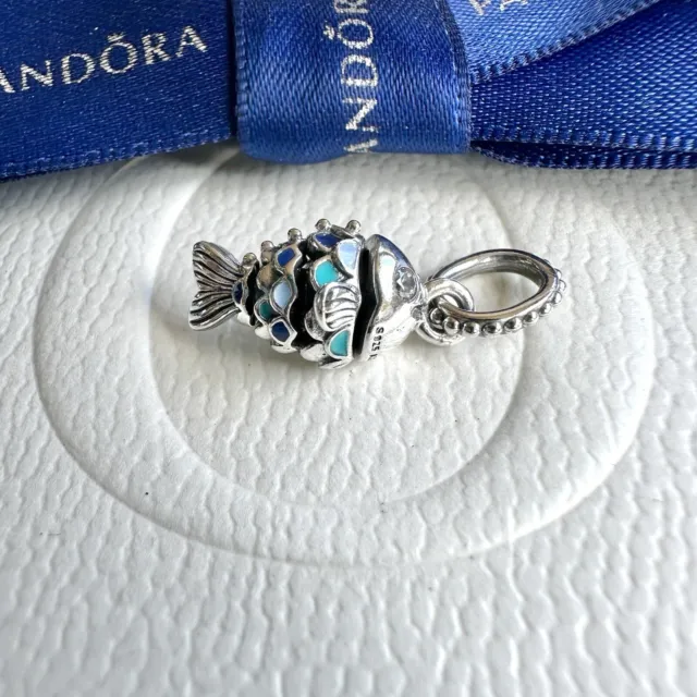 Authentic Pandora Sterling Silver Blue Enamel Scaled Fish Dangle Charm 799428C01