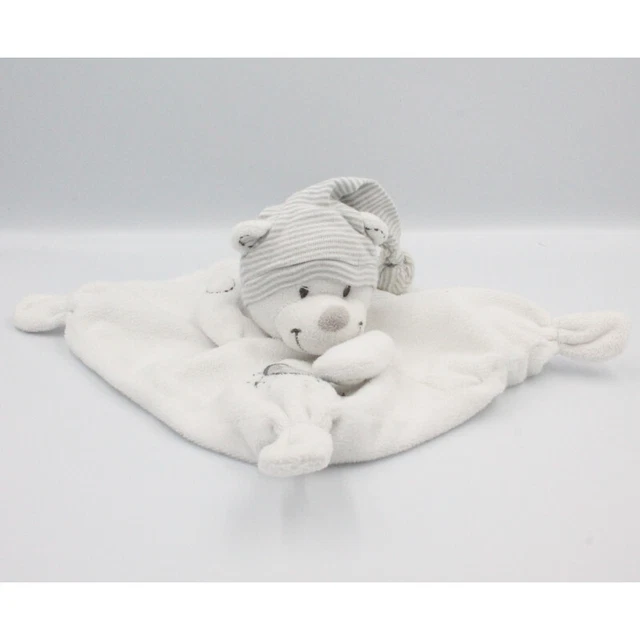Doudou plat carré ours blanc rayé gris étoiles NICOTOY - 18379