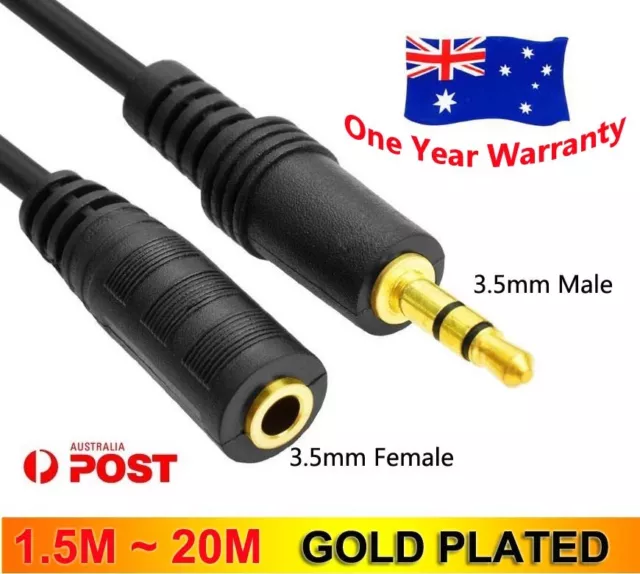 3.5mm Stereo Audio AUX Extension Cable Female to Male Lead 3M Gold Plated Cord