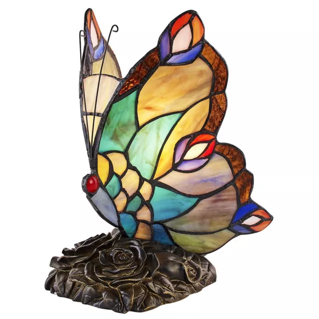 Beautiful Handmade Multi-Coloured Glass Butterfly Tiffany Lamp with Bronze Ba...