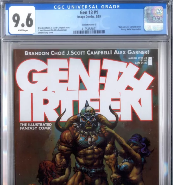 PRIMO:  GEN 13 #1 D Barbari-GEN BISLEY variant 1995 Image comics NM+ 9.6 CGC