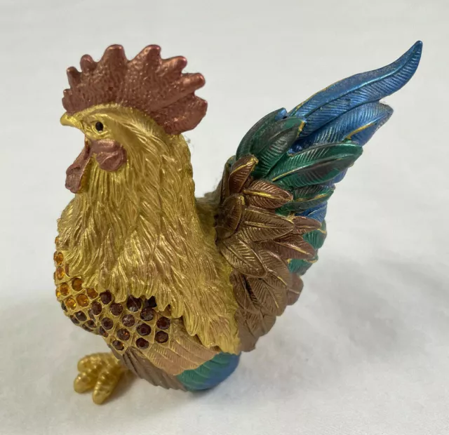 Rooster Trinket Box W/ Swarovski Crystals Rucinni Jeweled Gold