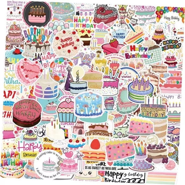 106Pcs Stickers Pink Birthday Party Cake Stickers Happy Birthday Cake