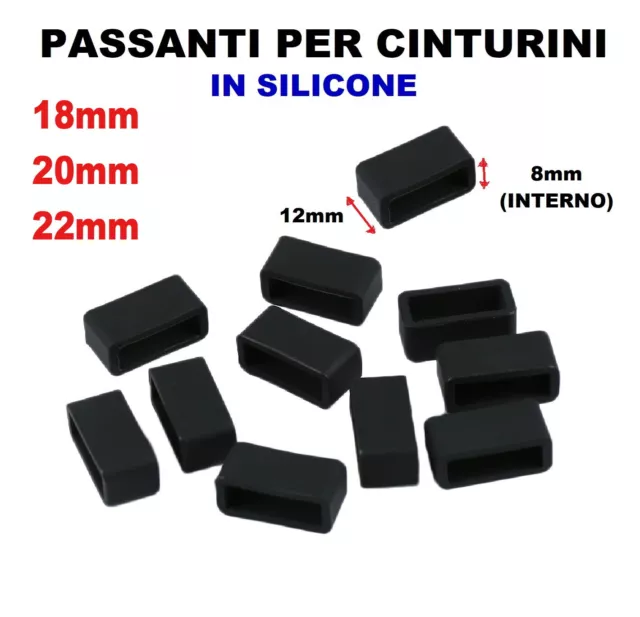 PASSANTI SILICONE PER CINTURINO OROLOGIO COLORE NERO 18mm 20mm 22mm PASSANTE