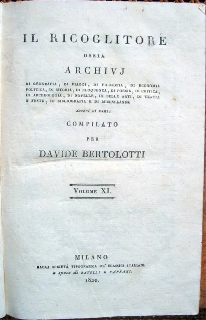 1820-1821 – Bertolotti, Il Ricoglitore – Letteratura Goethe Albania Zingari