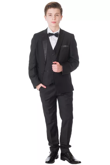 Boys Suits Boys Black Tuxedo Suit, 5 Piece Suit, Prom Wedding Party Pageboy
