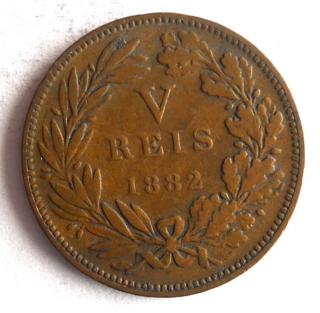 1882 PORTUGAL 5 REIS - Excellent Coin - FREE SHIP - Premium Bin 10