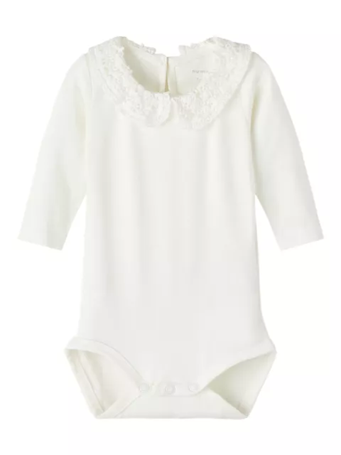 Name it Baby Mädchen Spitzenkragen-Body weiß Gr. 56-86 festlich NBFTYLLA LS BODY