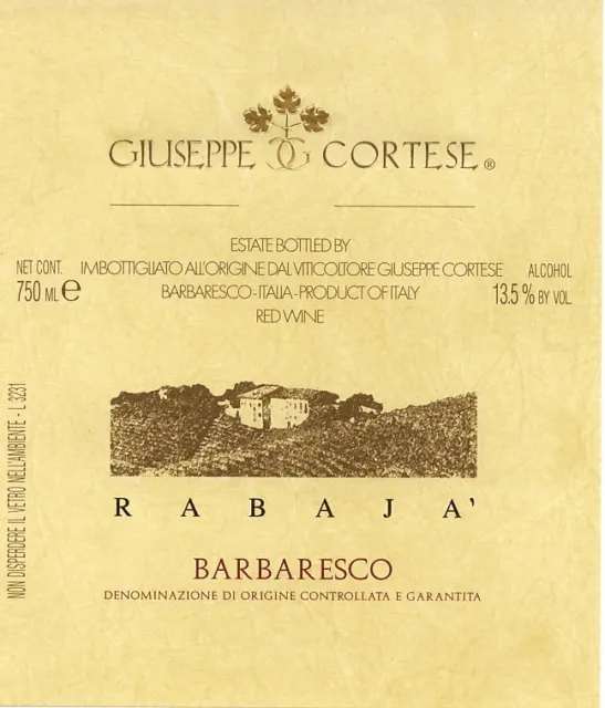 1 magnum in cs. legno 1.5 lt.  BARBARESCO DOCG "RABAJA' " 2020 CORTESE GIUSEPPE
