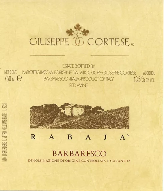 6 Bt. Barbaresco Docg "Rabaja' " 2014 Cortese Giuseppe
