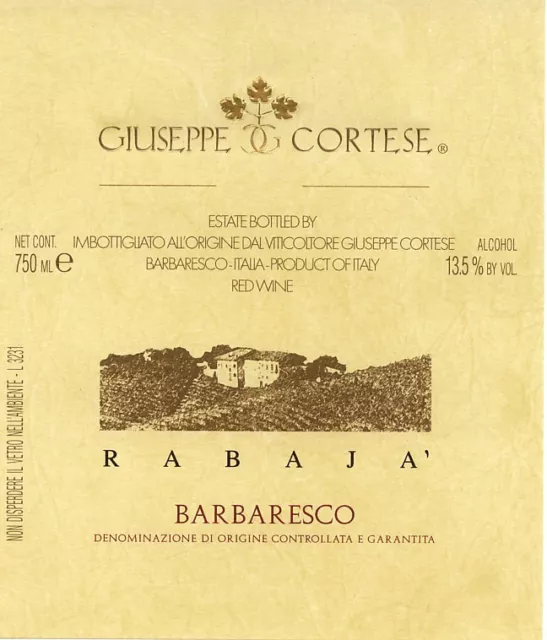 6 Bt. Barbaresco Docg "Rabaja' " 2019 Cortese Giuseppe