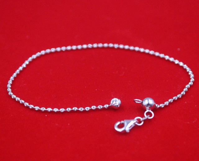 Pure 18K White Gold Chain Women Unique Carved Beads Link Bracelet 2.7-2.9g  
