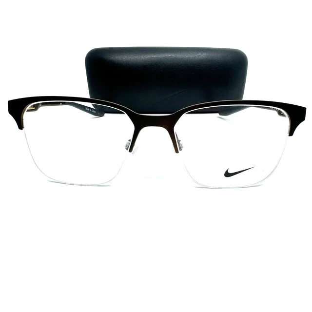 New NIKE Eyeglasses 8049 215 Satin Walnut/Dark Grey Half Rim 53-17-140 H9657