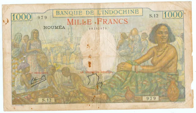 New Caledonia - NOUMEA 1,000 Francs ND(1940-65), P.43d_F/F-
