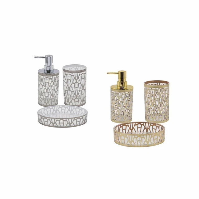 Set 4 Accessori Bagno In Ceramica E Bambù - Portaspazzolini, Portasapone, Bicchiere