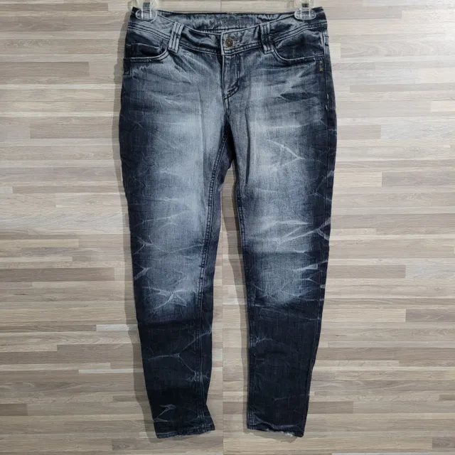 Hang Ten Low Rise Skinny Leg Studded Jeans Junior's Size 5 Black Acid Wash